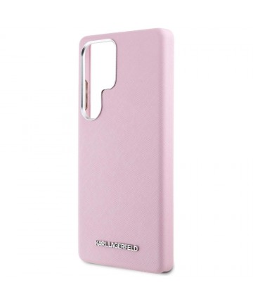 Karl Lagerfeld Saffiano Full Wrapped Elongated Metal Logo MagSafe Case for Samsung Galaxy S25 Ultra - Pink
