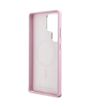 Karl Lagerfeld Saffiano Full Wrapped Elongated Metal Logo MagSafe Case for Samsung Galaxy S25 Ultra - Pink