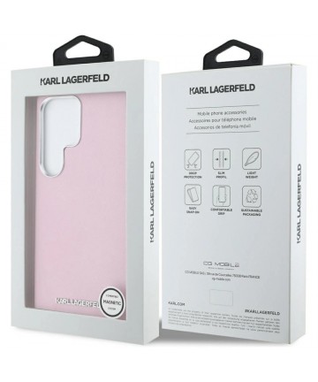 Karl Lagerfeld Saffiano Full Wrapped Elongated Metal Logo MagSafe Case for Samsung Galaxy S25 Ultra - Pink