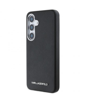 Karl Lagerfeld Saffiano Full Wrapped Elongated Metal Logo MagSafe Case for Samsung Galaxy S25+ - Black