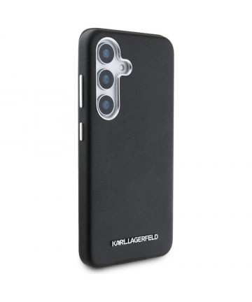 Karl Lagerfeld Saffiano Full Wrapped Elongated Metal Logo MagSafe Case for Samsung Galaxy S25+ - Black