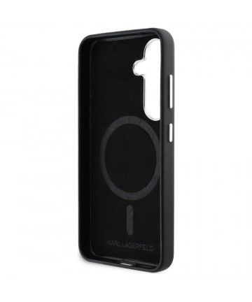 Karl Lagerfeld Saffiano Full Wrapped Elongated Metal Logo MagSafe Case for Samsung Galaxy S25+ - Black