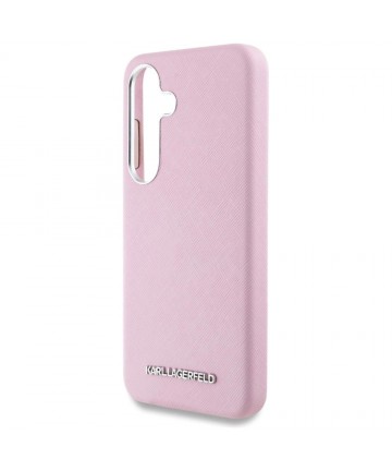 Karl Lagerfeld Saffiano Full Wrapped Elongated Metal Logo MagSafe Case for Samsung Galaxy S25+ - Pink