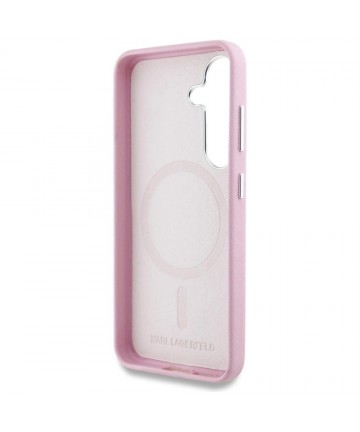 Karl Lagerfeld Saffiano Full Wrapped Elongated Metal Logo MagSafe Case for Samsung Galaxy S25+ - Pink