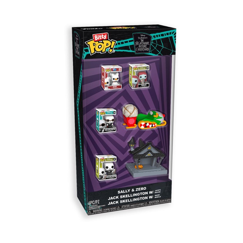 Funko Bitty Pop! Disney: The Night Before Christmas - Sally & Zero / Jack Skellington W/Jack's House & Snow Mobile Starter Set