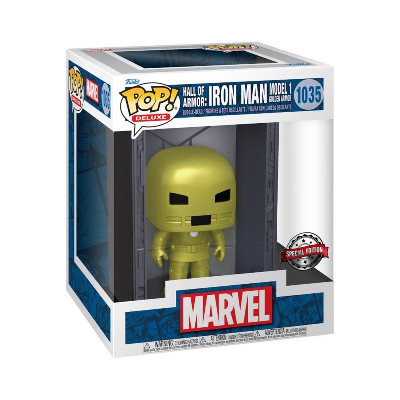 Funko Pop! Deluxe: Marvel Hall of Armor: Iron Man Model 1 Golden Armor (Mettalic) (PX Previews Exclusive) 1035 Bobble-Head Vinyl