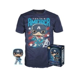 Funko Pocket Pop!  Tee (Child): Marvel - Captain America (Special Edition) Bobble-Head Vinyl Figure (4cm)  T-Shirt (M)