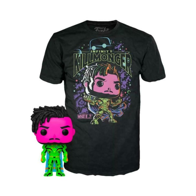 Funko Pop! Tee (Adult): Marvel What If...? - Infinity Killmonger (Blacklight) (Special Edition) Bobble-Head Vinyl Figure T-Shi