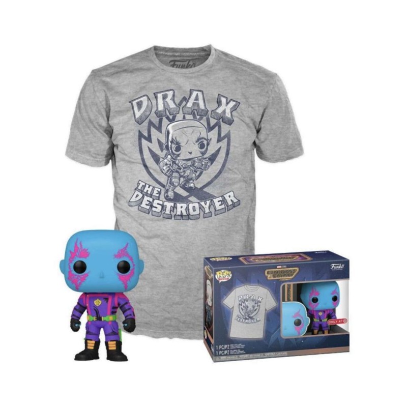 Funko Pop! Tee (Adult): Marvel Guardians of the Galaxy - Drax (Blacklight) (Special Edition) Vinyl Figure and T-Shirt (L)
