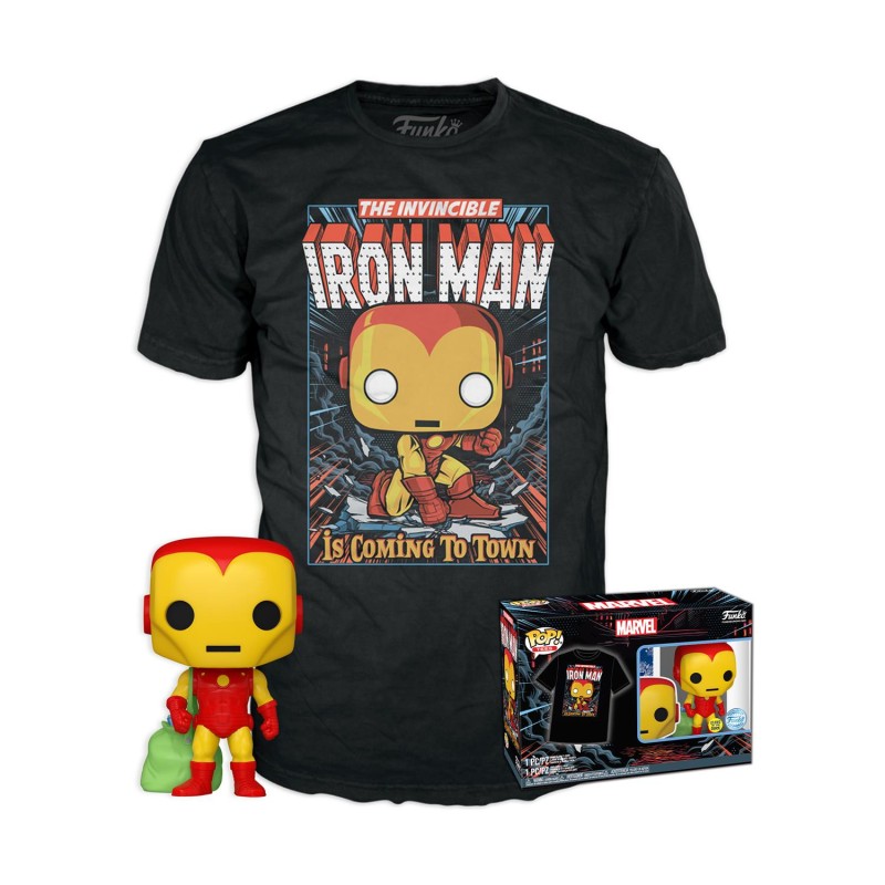 Funko Pop!  Tee (Adult): Marvel - Holiday Iron Man (Glows in the Dark) Vinyl Figure  T-Shirt (S)