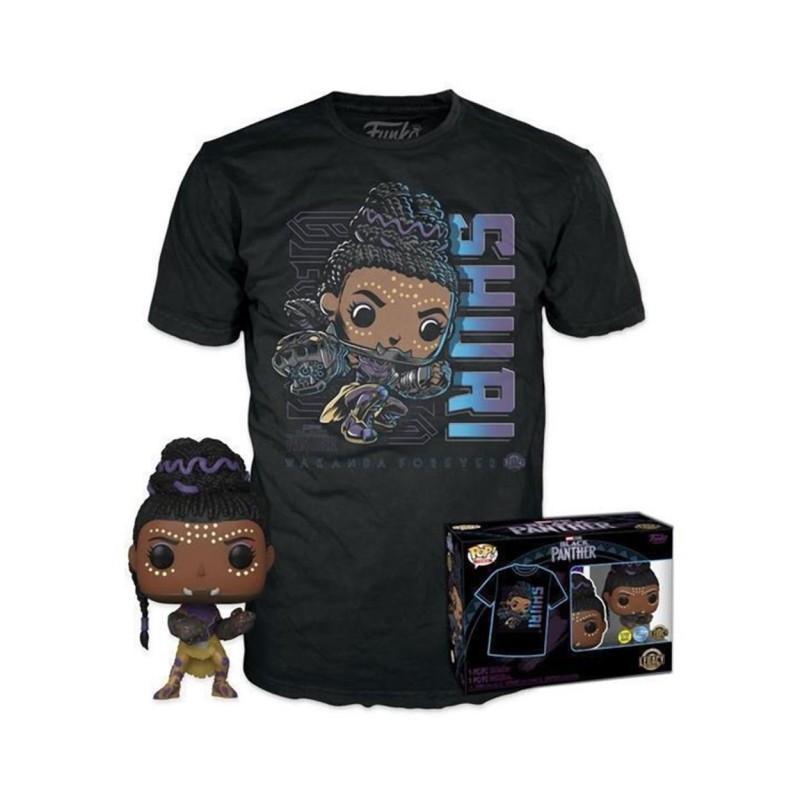 Funko Pop! Tees (Adult): Marvel Black Panther - Shuri (Glows in the Dark) Bobble-Head Vinyl Figure T-Shirt (L)