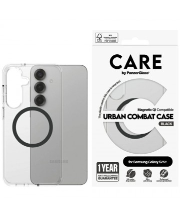 CARE by PanzerGlass Flagship Urban Combat Black QI Case for Samsung Galaxy S25+ - Transparent