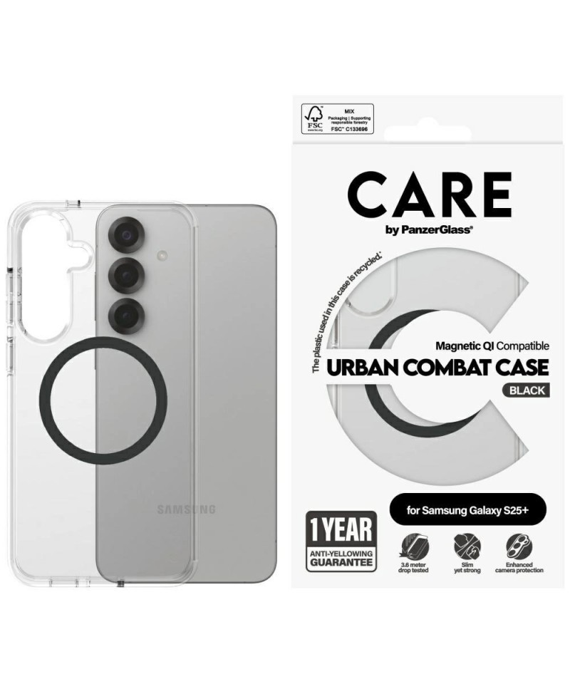 CARE by PanzerGlass Flagship Urban Combat Black QI Case for Samsung Galaxy S25+ - Transparent