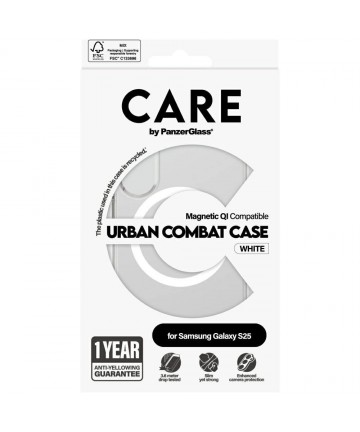 CARE by PanzerGlass Flagship Urban Combat White QI Case for Samsung Galaxy S25 - Transparent