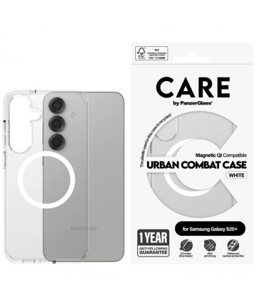 CARE by PanzerGlass Flagship Urban Combat White QI Case for Samsung Galaxy S25+ - Transparent
