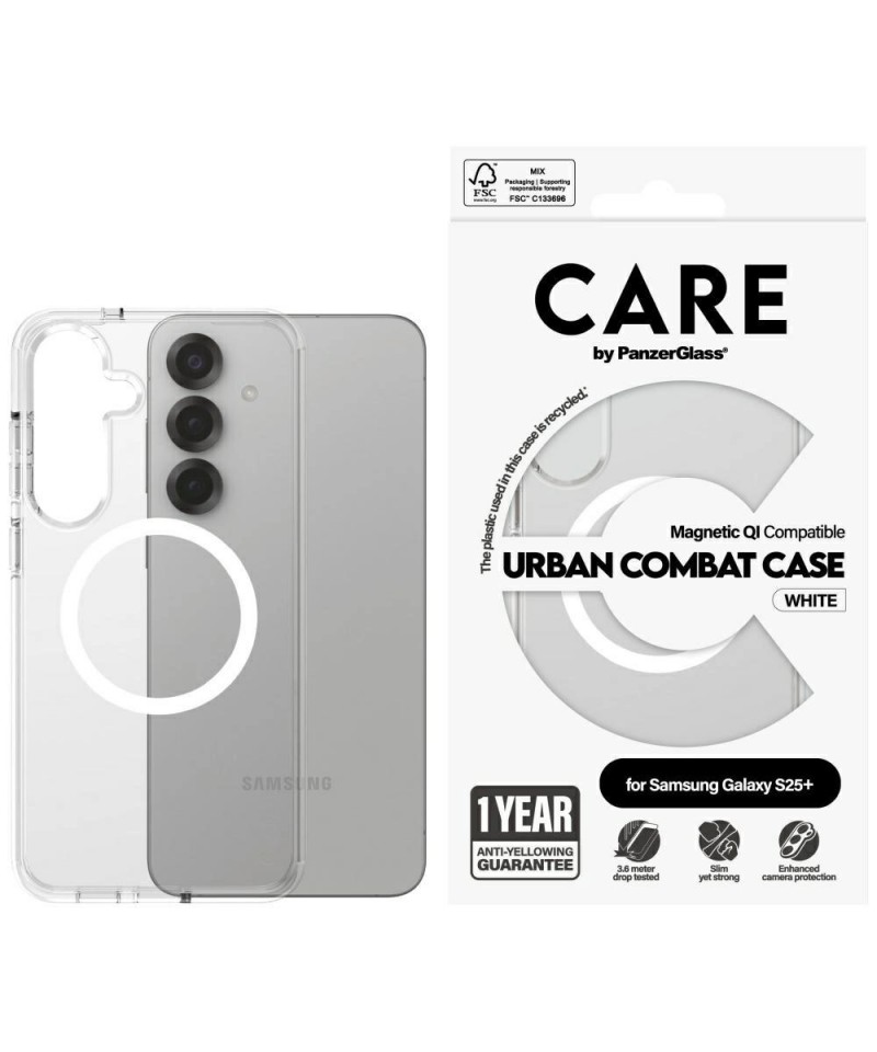 CARE by PanzerGlass Flagship Urban Combat White QI Case for Samsung Galaxy S25+ - Transparent