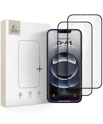 Tech-Protect Glass Fit+ 2-pack tempered glass for iPhone 17e / 16e / 14 / 13 Pro / 13 - black