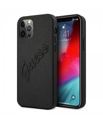 Guess Saffiano Vintage Script Case for iPhone 12 Pro Max 6.7" - Black