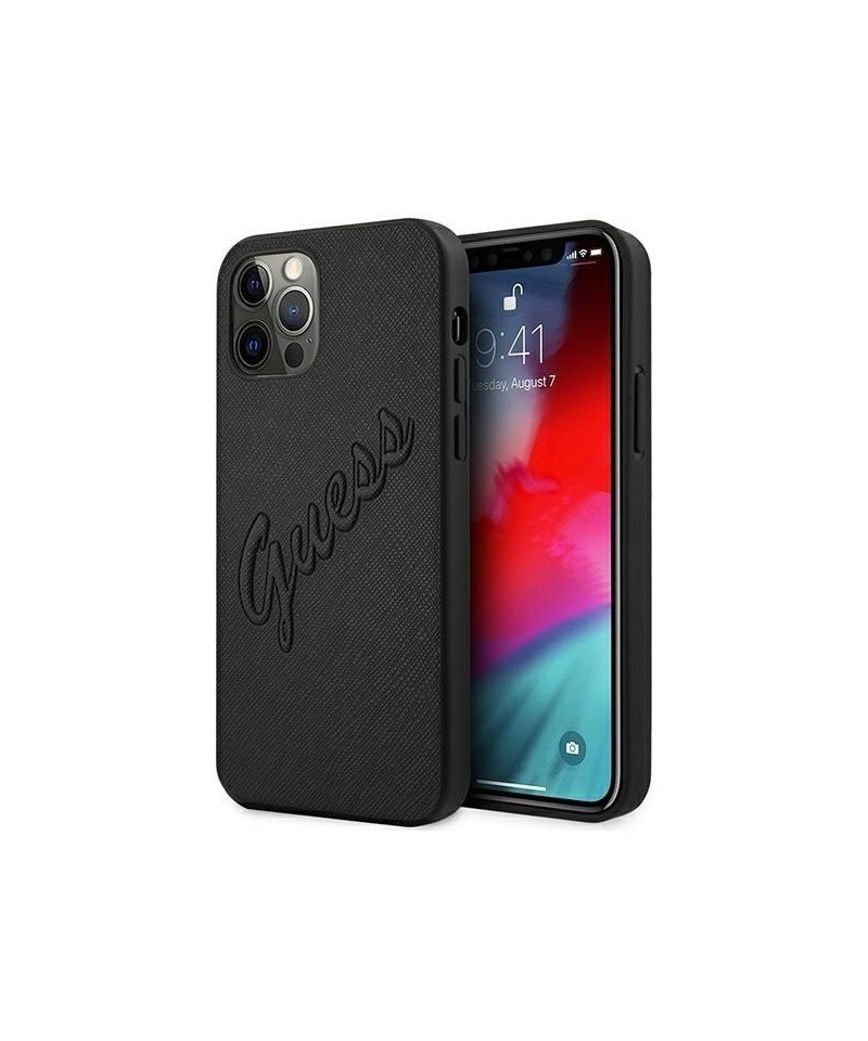 Guess Saffiano Vintage Script Case for iPhone 12 Pro Max 6.7" - Black