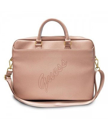 Guess Saffiano Script 16" Laptop Bag - Pink