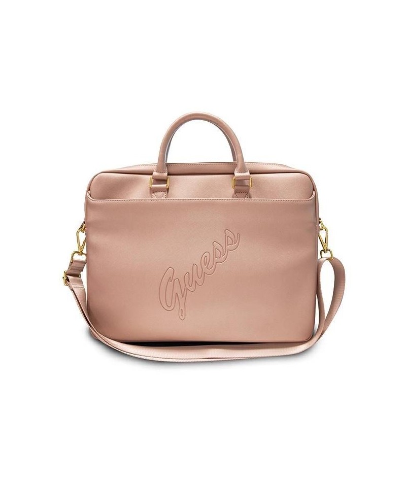 Guess Saffiano Script 16" Laptop Bag - Pink