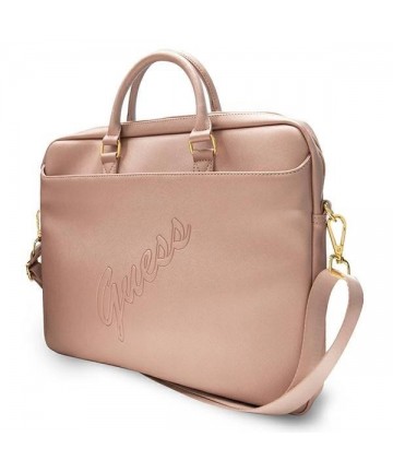 Guess Saffiano Script 16" Laptop Bag - Pink