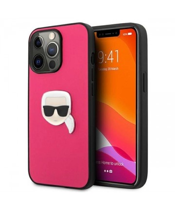 Karl Lagerfeld Leather Ikonik Karl's Head Metal Case for iPhone 13 Pro / 13 6.1" - Pink