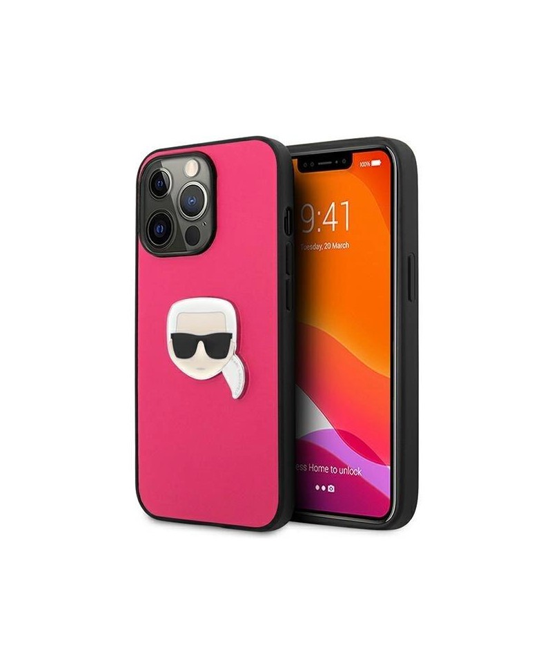 Karl Lagerfeld Leather Ikonik Karl's Head Metal Case for iPhone 13 Pro / 13 6.1" - Pink