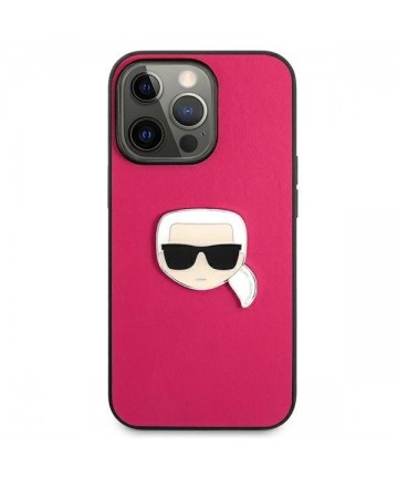 Karl Lagerfeld Leather Ikonik Karl's Head Metal Case for iPhone 13 Pro / 13 6.1" - Pink