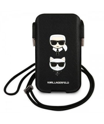Karl Lagerfeld Saffiano Ikonik Karl&Choupette Head 6.7'' Bag - Black