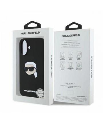Karl Lagerfeld Silicone Karl Head Print MagSafe iPhone 16 Case - Black