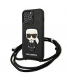 Karl Lagerfeld Leather Monogram Patch and Cord Iconik Case for iPhone 13 Pro / 13 - Black