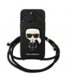 Karl Lagerfeld Leather Monogram Patch and Cord Iconik Case for iPhone 13 Pro / 13 - Black