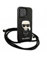 Karl Lagerfeld Leather Monogram Patch and Cord Iconik Case for iPhone 13 Pro / 13 - Black