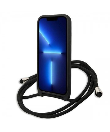 Karl Lagerfeld Leather Monogram Patch and Cord Iconik Case for iPhone 13 Pro / 13 - Black