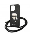 Karl Lagerfeld Leather Monogram Patch and Cord Iconik Case for iPhone 13 Pro / 13 - Black