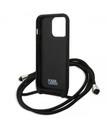 Karl Lagerfeld Leather Monogram Patch and Cord Iconik Case for iPhone 13 Pro / 13 - Black