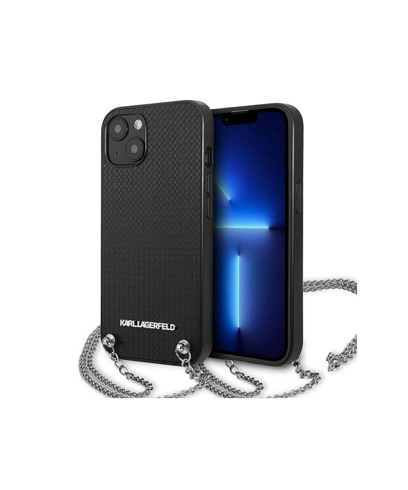 Karl Lagerfeld Leather Textured and Chain Case for iPhone 13 / 14 / 15 6.1" - Black