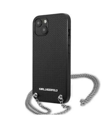Karl Lagerfeld Leather Textured and Chain Case for iPhone 13 / 14 / 15 6.1" - Black