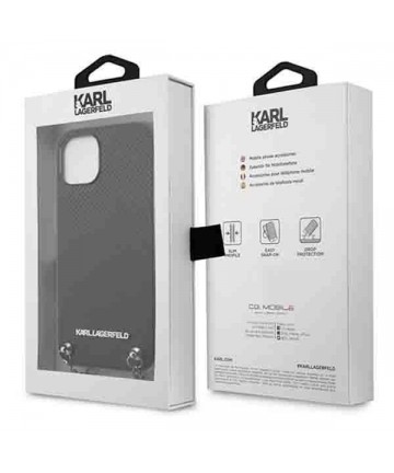 Karl Lagerfeld Leather Textured and Chain Case for iPhone 13 / 14 / 15 6.1" - Black