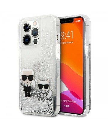 Karl Lagerfeld Liquid Glitter Karl&Choupette case for iPhone 13 Pro Max 6.7" - silver