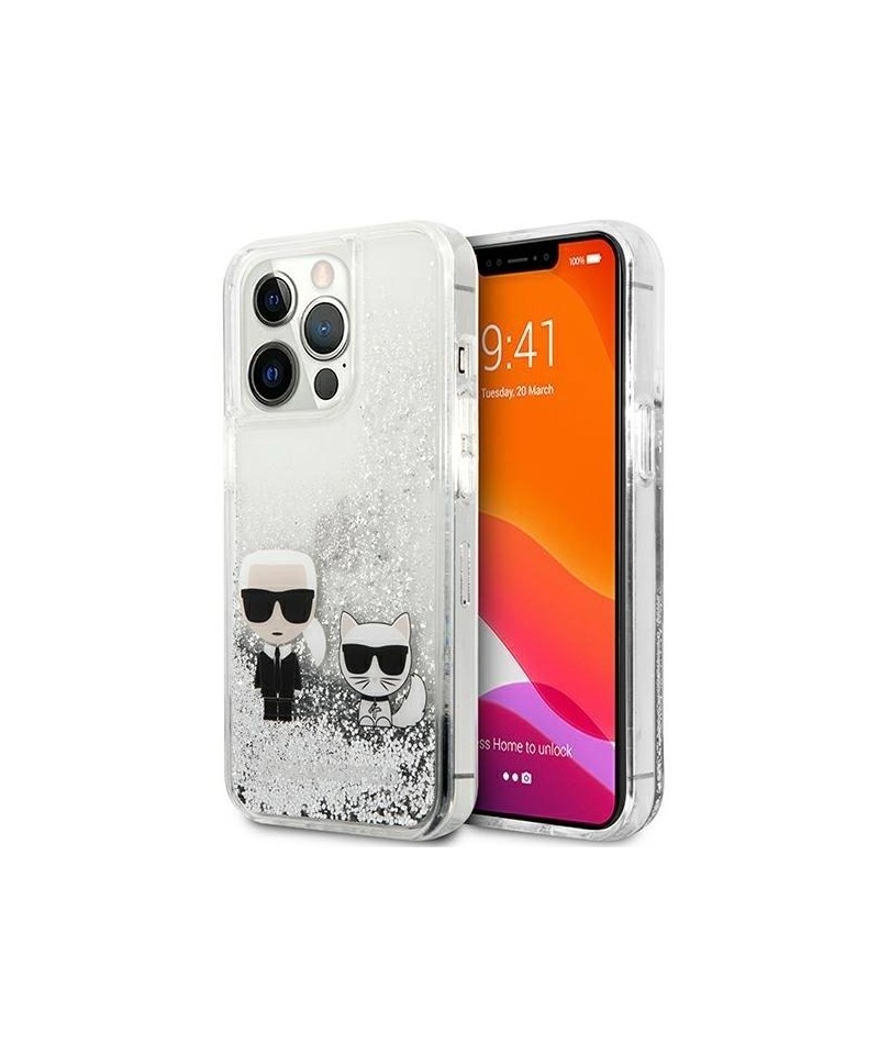 Karl Lagerfeld Liquid Glitter Karl&Choupette case for iPhone 13 Pro Max 6.7" - silver