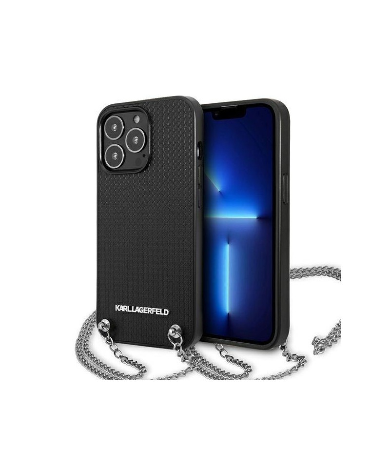Karl Lagerfeld Leather Textured and Chain Case for iPhone 13 Pro Max 6.7" - Black