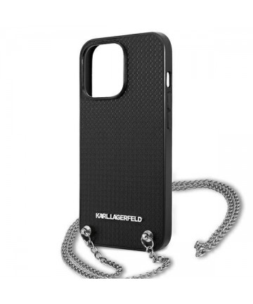 Karl Lagerfeld Leather Textured and Chain Case for iPhone 13 Pro Max 6.7" - Black