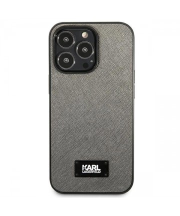Karl Lagerfeld Saffiano Plaque Case for iPhone 13 Pro Max 6.7" - Silver