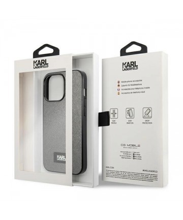 Karl Lagerfeld Saffiano Plaque Case for iPhone 13 Pro Max 6.7" - Silver