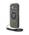 Guess HC IML Leopard Triangle Cord Strap MagSafe iPhone 16 Case - Brown