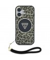 Guess HC IML Leopard Triangle Cord Strap MagSafe iPhone 16 Case - Brown