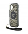 Guess HC IML Leopard Triangle Cord Strap MagSafe iPhone 16 Case - Brown