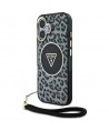 Guess HC IML Leopard Triangle Cord Strap MagSafe case for iPhone 16 - black
